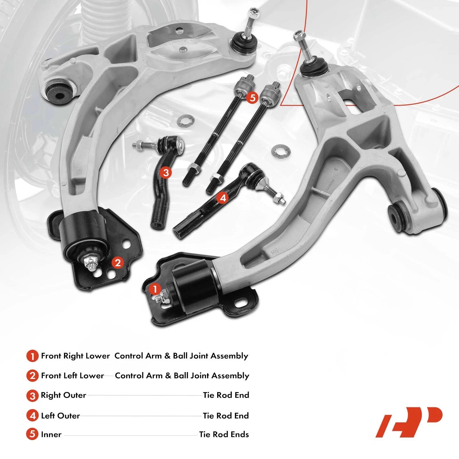 6X Front Control Arm with Ball Joint & Tie Rod for Ford Lincoln Mercury