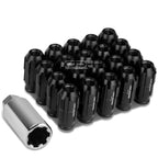 20 PCS Open End M12x1.25 50mm Tall Black Aluminum Lug Nuts + Adapter