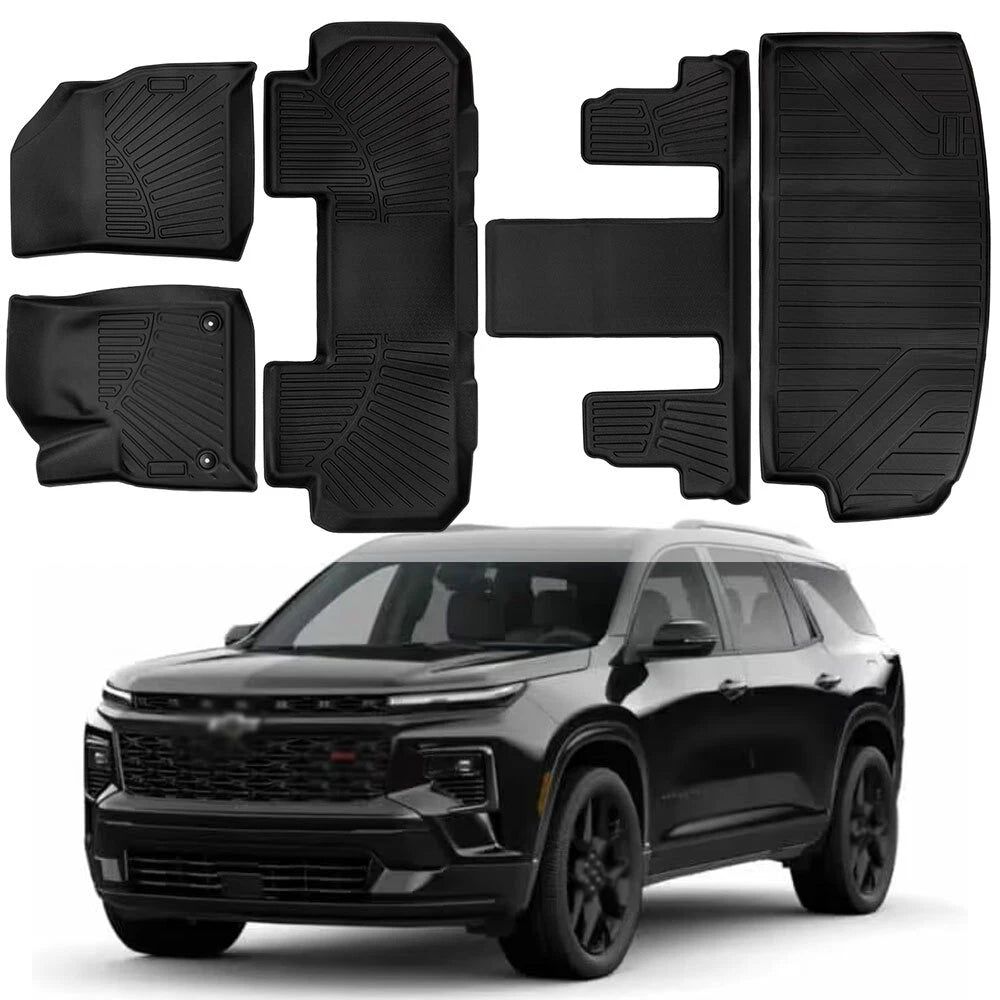 Set of 2 Floor Mats & Rear Trunk Cargo Liners for Chevy Traverse (2018–2025)