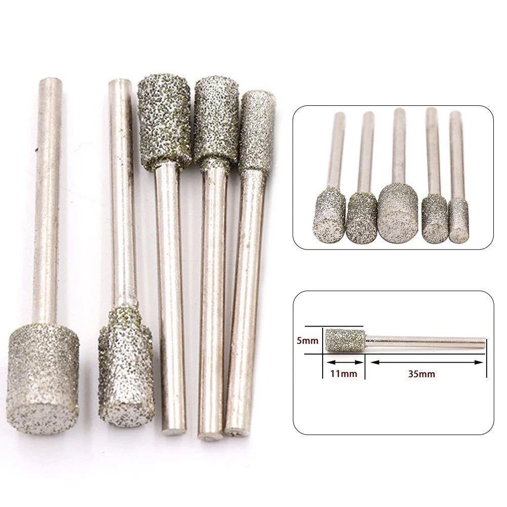 5Pcs 60Grit Diamond Grinding Burrs for Metal Jade Polishing (3-8mm)