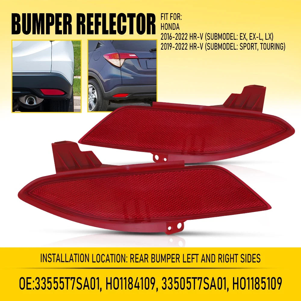 2X Rear Bumper Reflectors Red Lens for Honda HR-V (2016–2022)