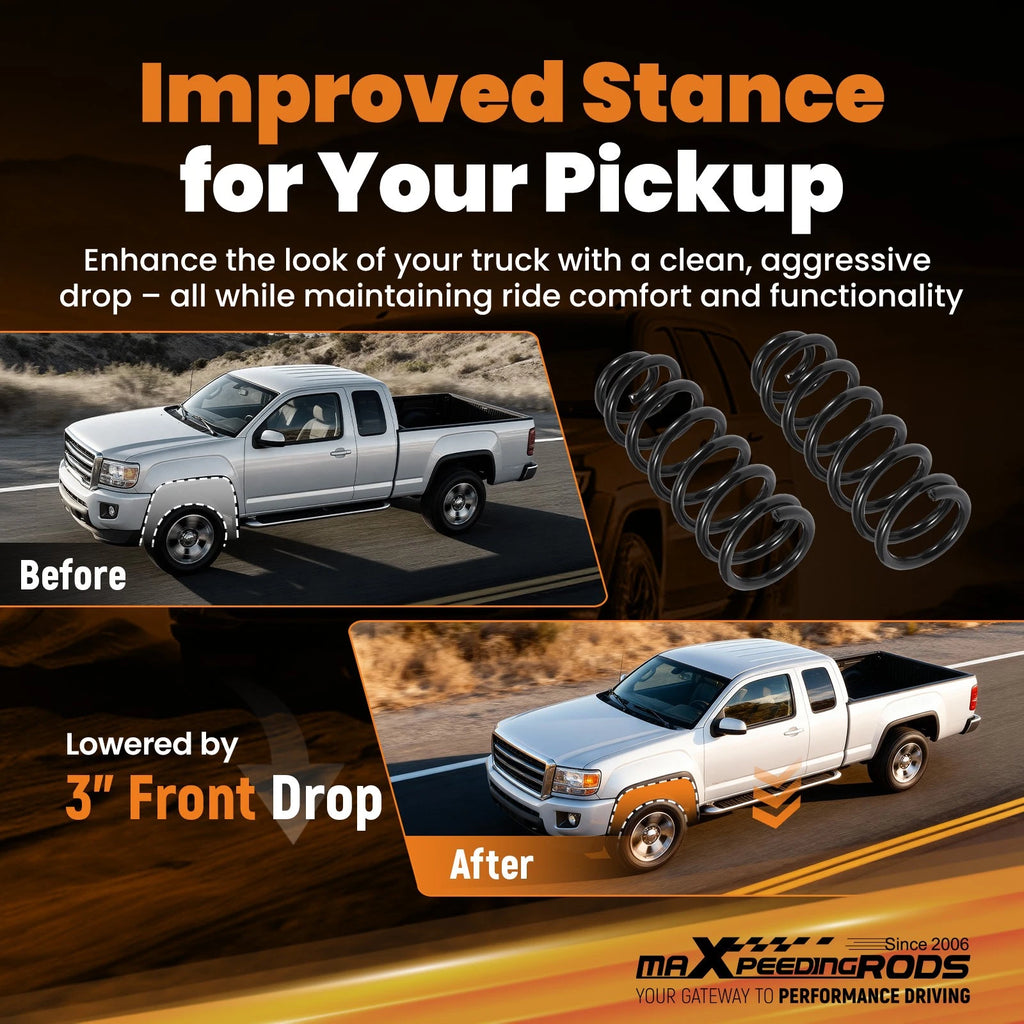 Set of 2 Front Drop Coil Springs for GMC Canyon (2004-2012) 2WD