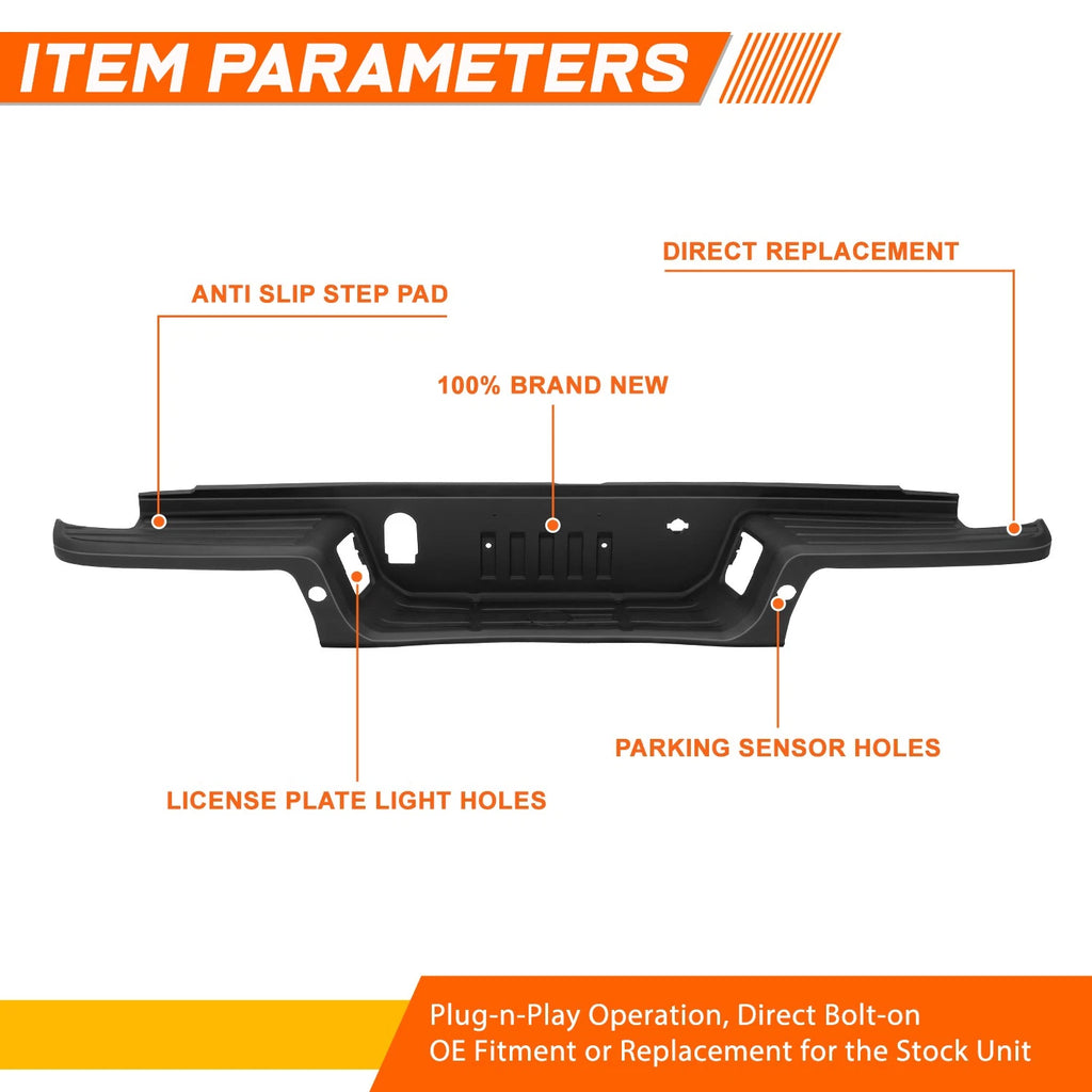 Rear Bumper Step Pad for Ford Ranger (2019–2023) w/Parking Sensor Holes, Towing Pkg