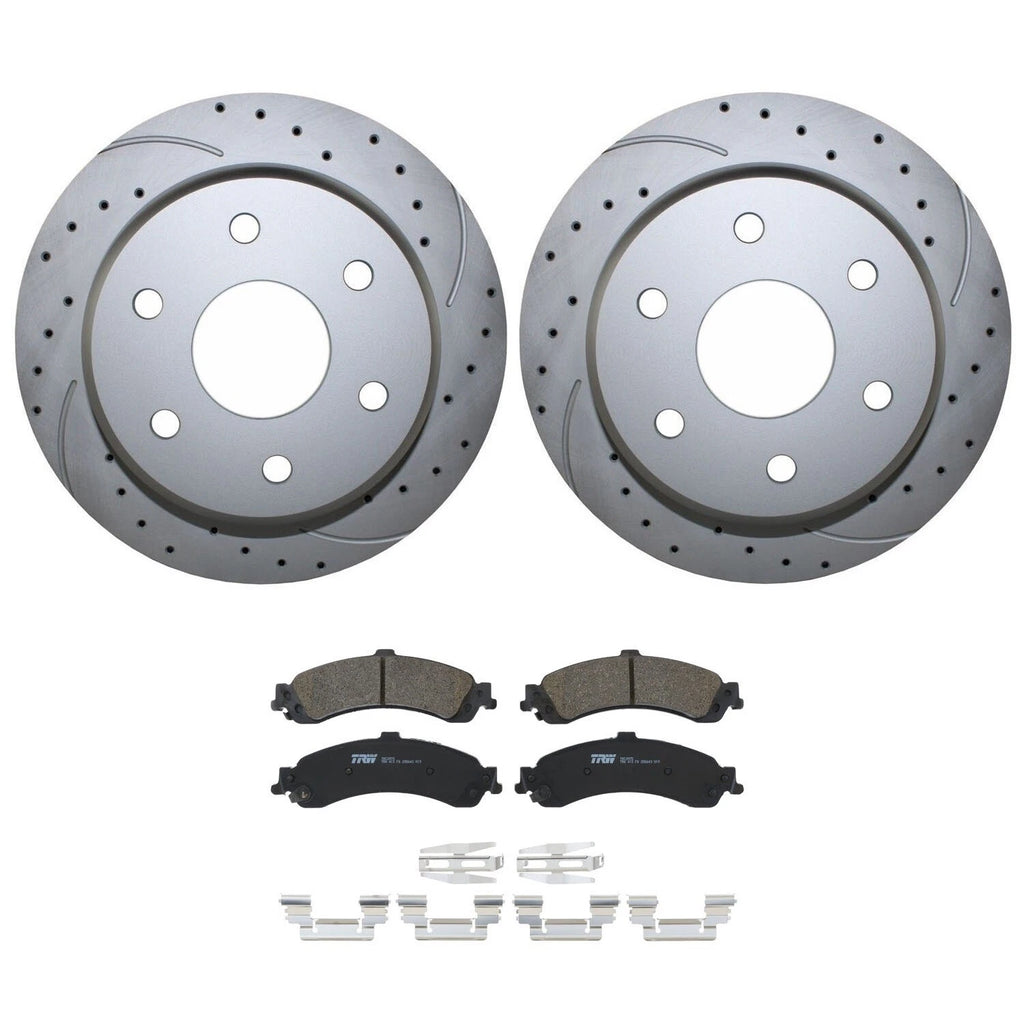 Rear Brake Kit 330mm Drilled Rotors & TRW Ceramic Pads for Cadillac Chevy GMC