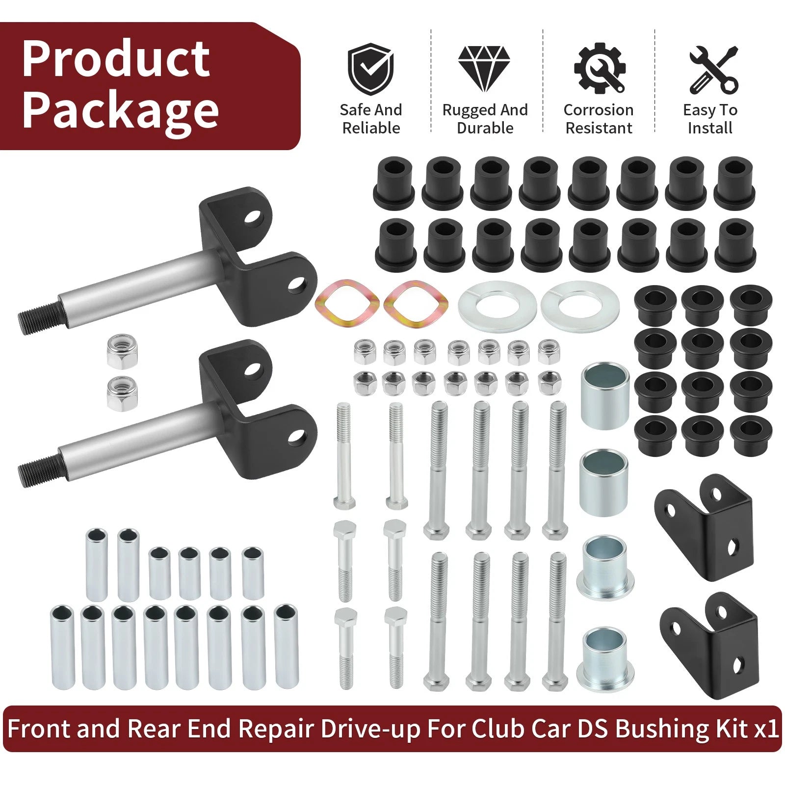 Front Rear End Repair Bushing Kit for Club Car DS (1993-2023)
