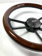 14 Inch Black 5 Hole Steering Wheel Dark Wood Wrap for All Vehicles (Universal)