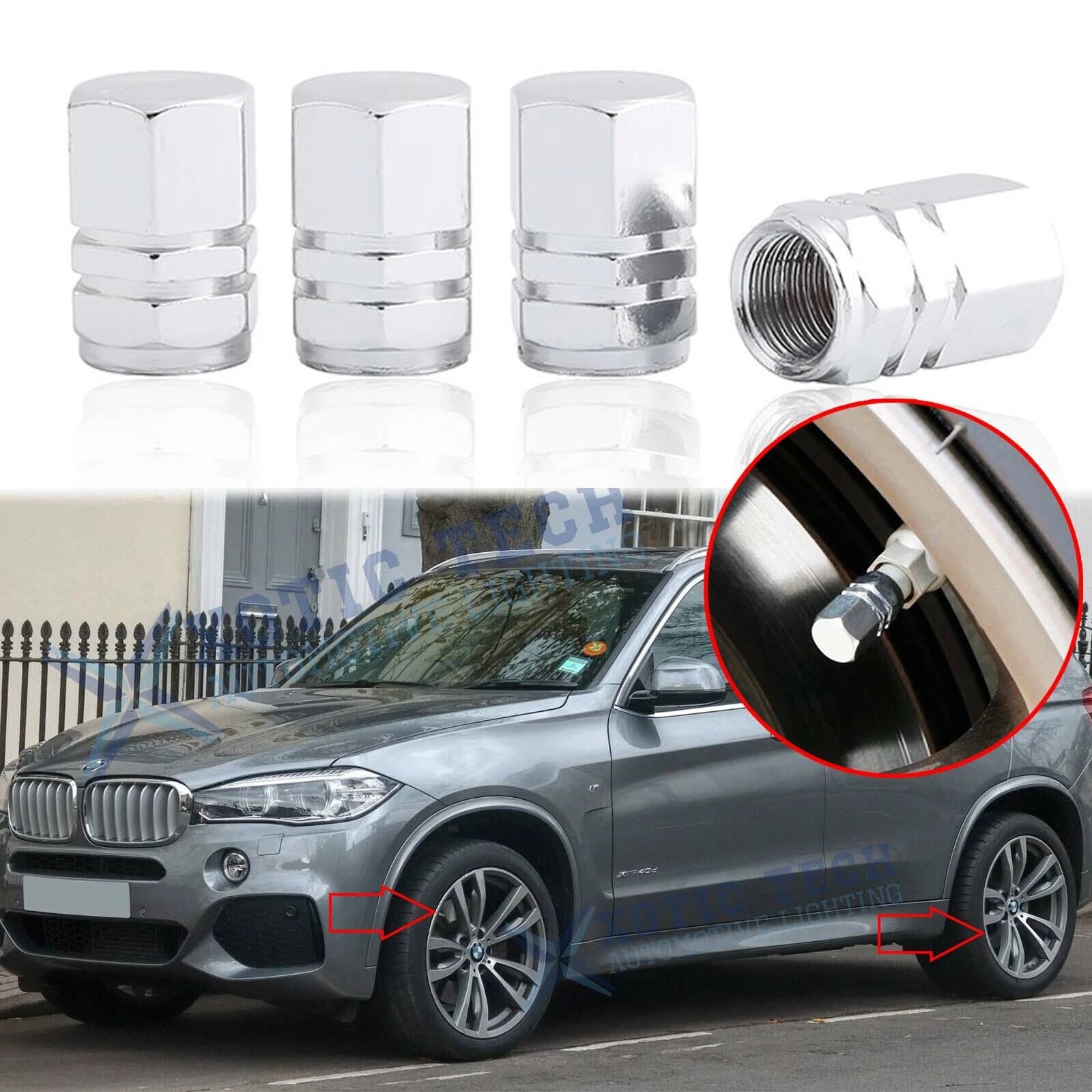 Wheel Tire Valve Stem Caps for Universal Fit Car Bike (4-Pack, Silver)