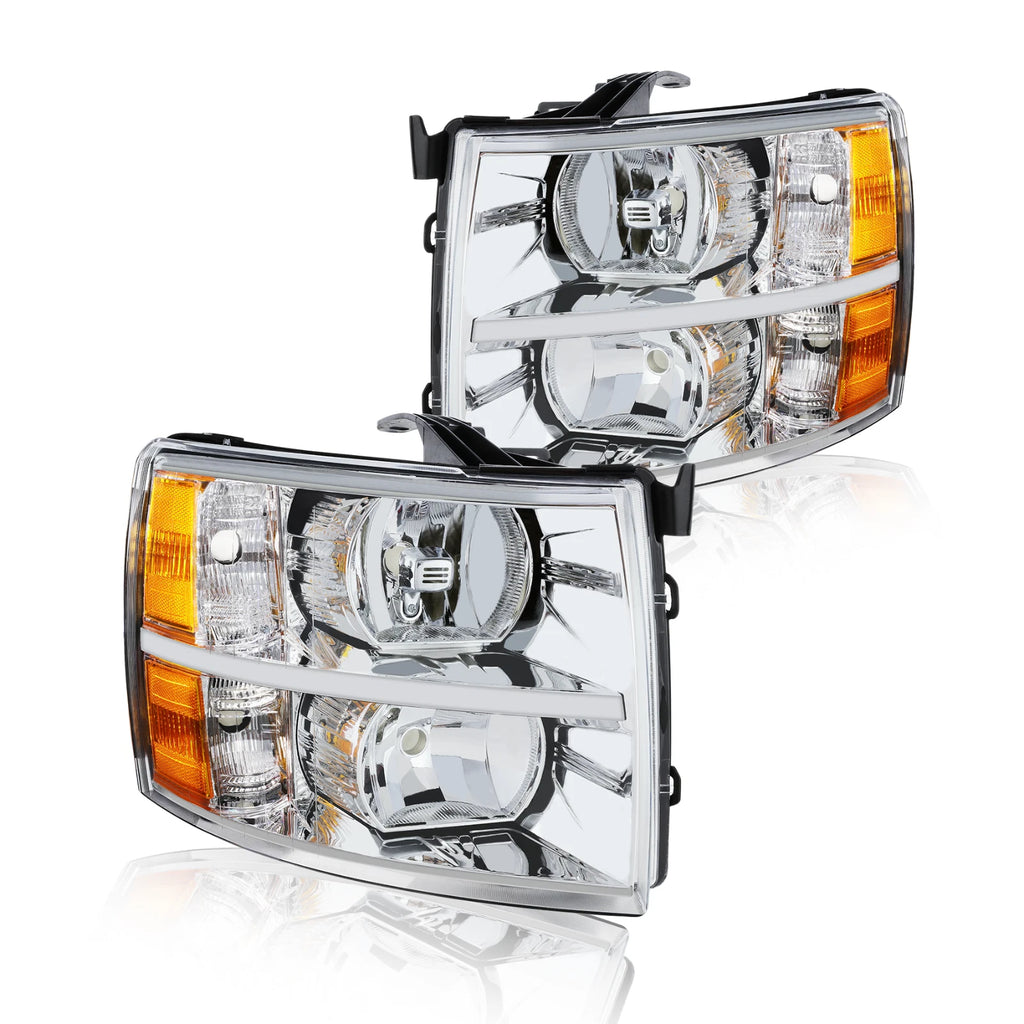 Headlight Assembly Pair Chrome for Chevy Silverado 2500HD 3500 (2007–2014)