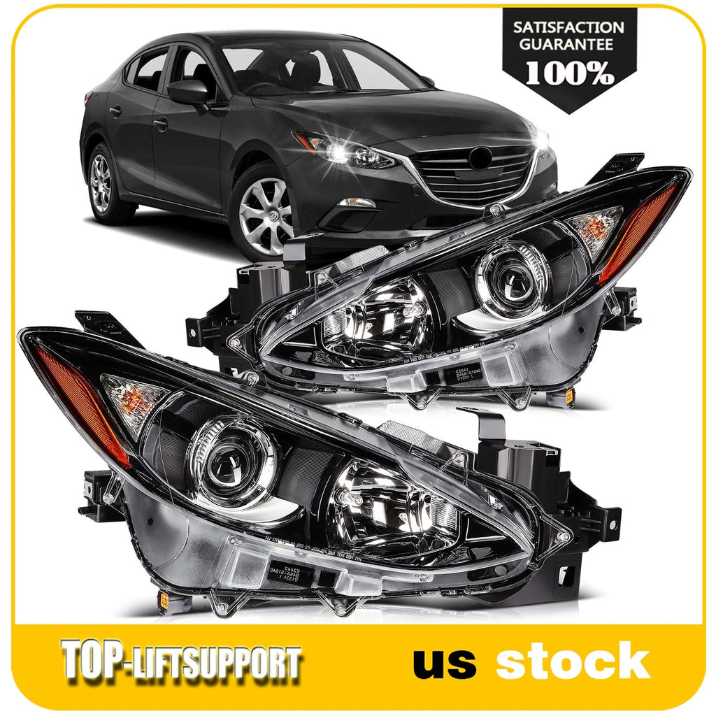 Pair Headlight Assembly for Mazda 3 (2014–2016) with Projector Black Housing