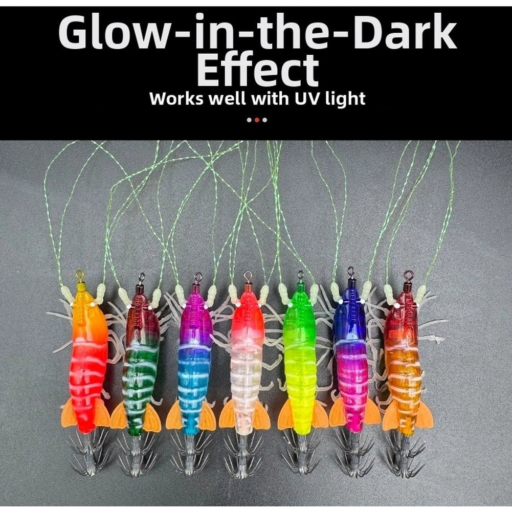 Glow in Dark Shrimp Hook Lure with Rattling Beads and Soft Legs