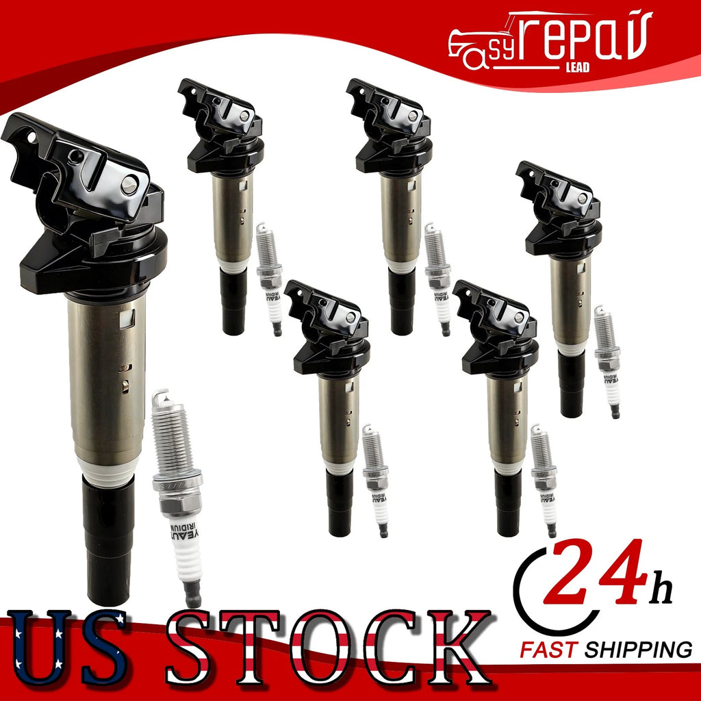 6X Ignition Coil and Spark Plug for BMW 528xi X3 X5 (2006–2010)