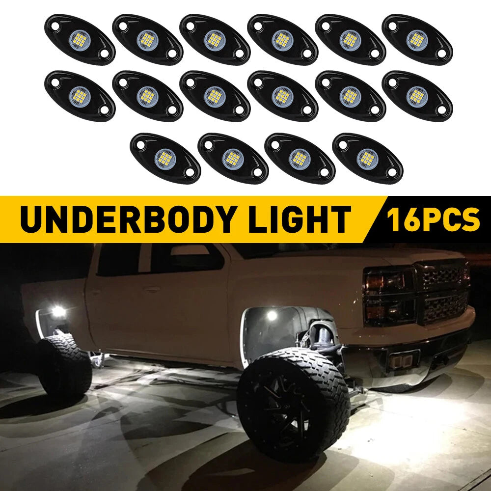 16 Pods Blue LED Rock Lights for Jeep (Offroad Truck ATV UTV Boat)