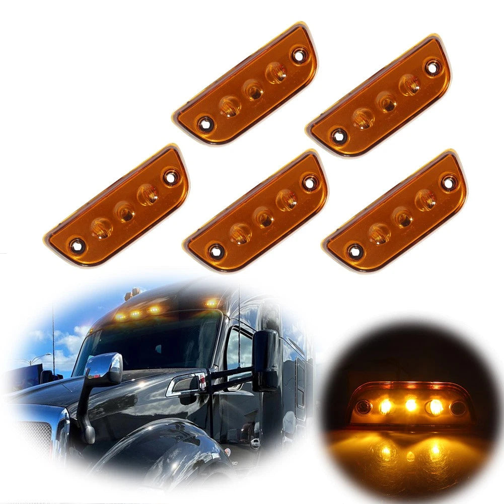 Set of 4 Amber Lens LED Roof Clearance Marker Lights for Kenworth T680, Peterbilt 579