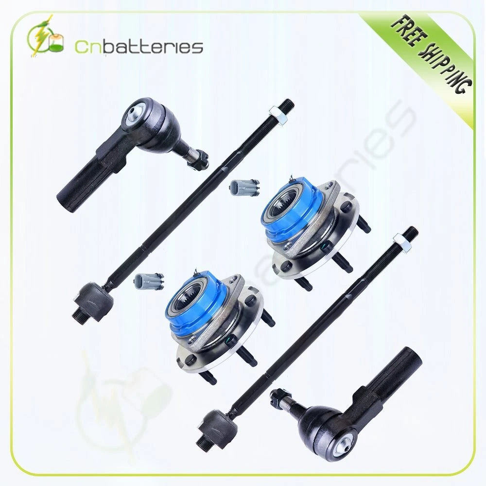 2 Front Wheel Hub Bearing Assembly w/ ABS + 4 Inner Outer Tie Rod for Buick