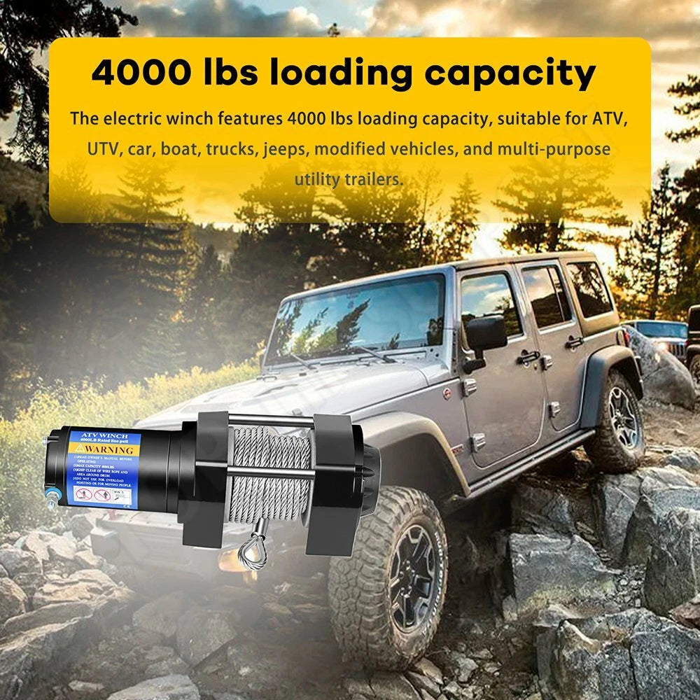 4000lbs Electric Winch for Truck Trailer Off-Road 4WD