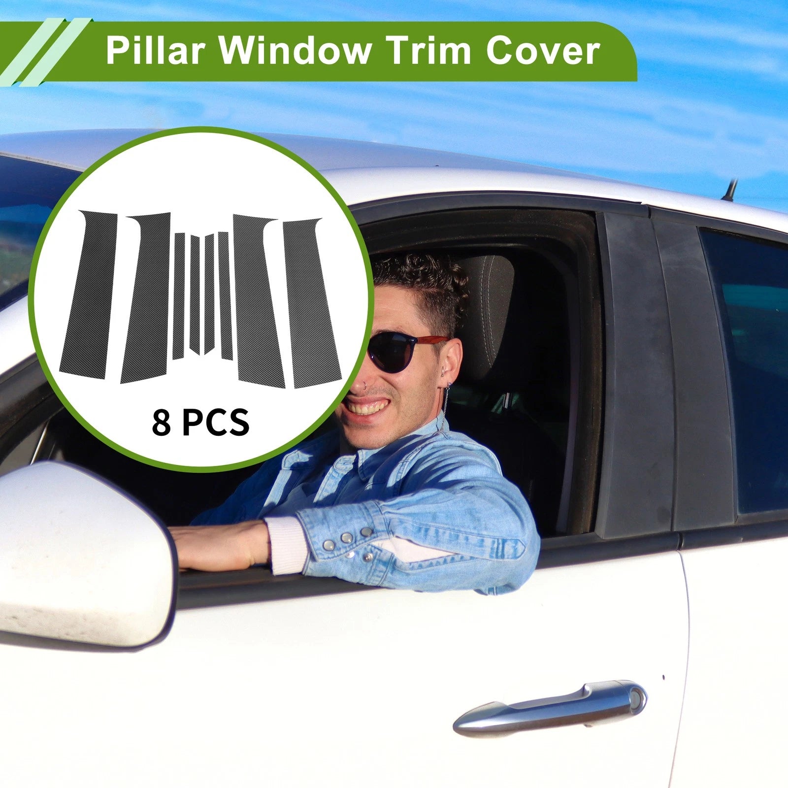 8 Pcs Pillar Window Trim for Chevy Trax (2015–2020) Carbon Fiber Black