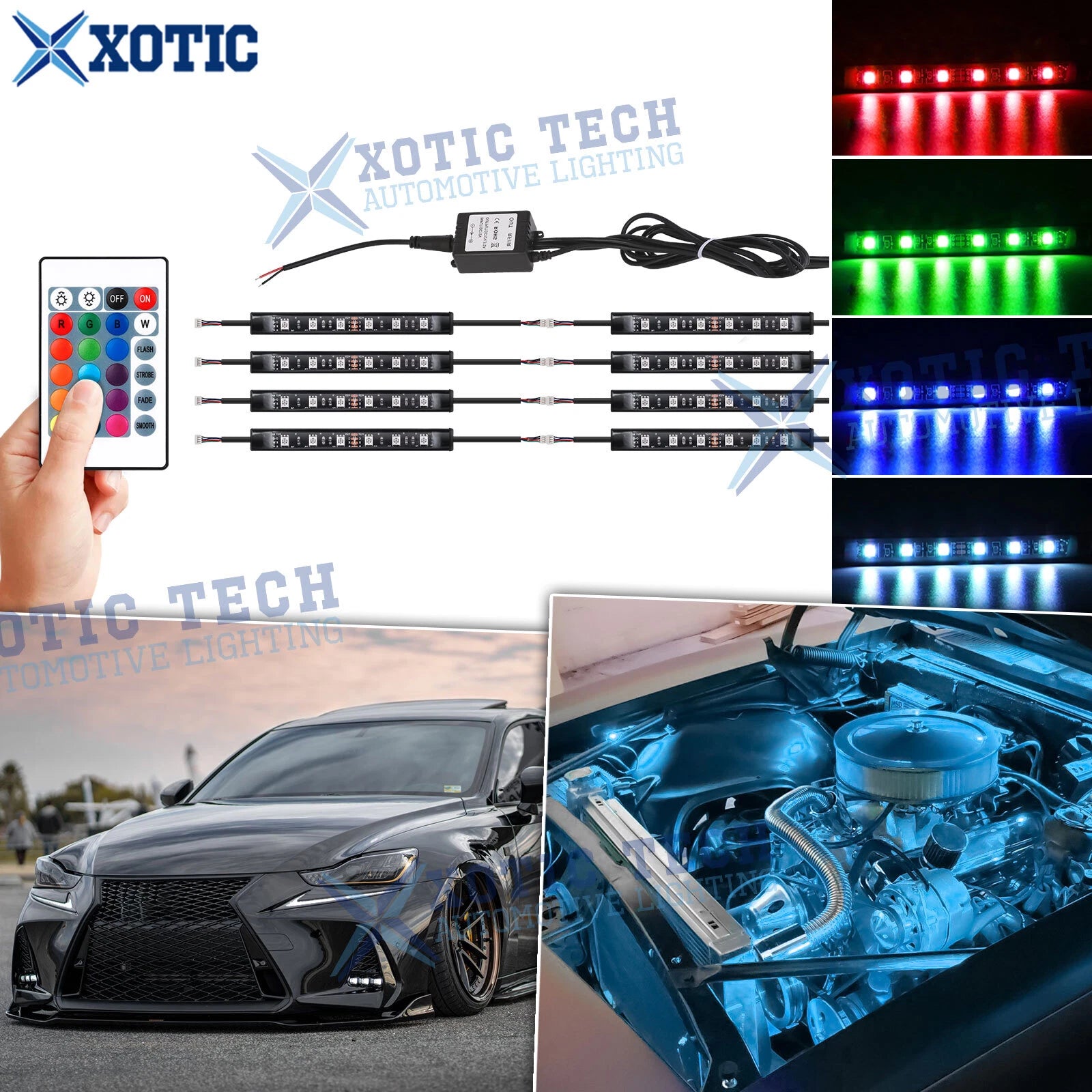 8x 4.9" RGB LED Engine Bay Accent Strips for Lexus (2010–2021)