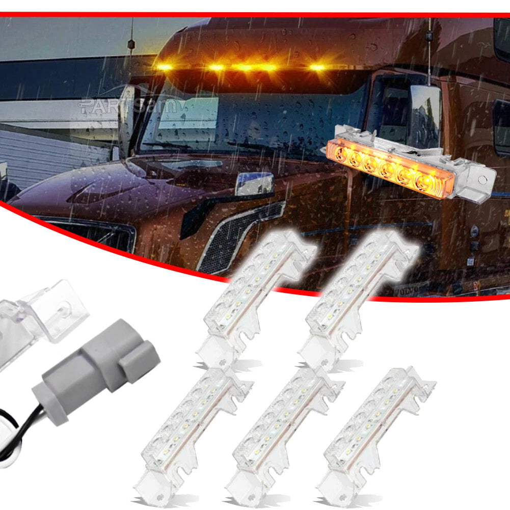 5X Clear Amber Cab Roof Marker Lights for Volvo VN/VNL Trucks (2003–2020)
