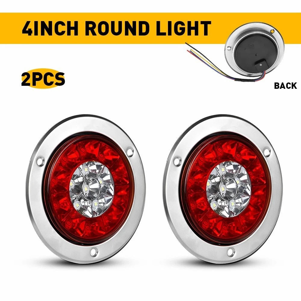 2X 4" 16LED Round Tail Light for Truck (Red/White)