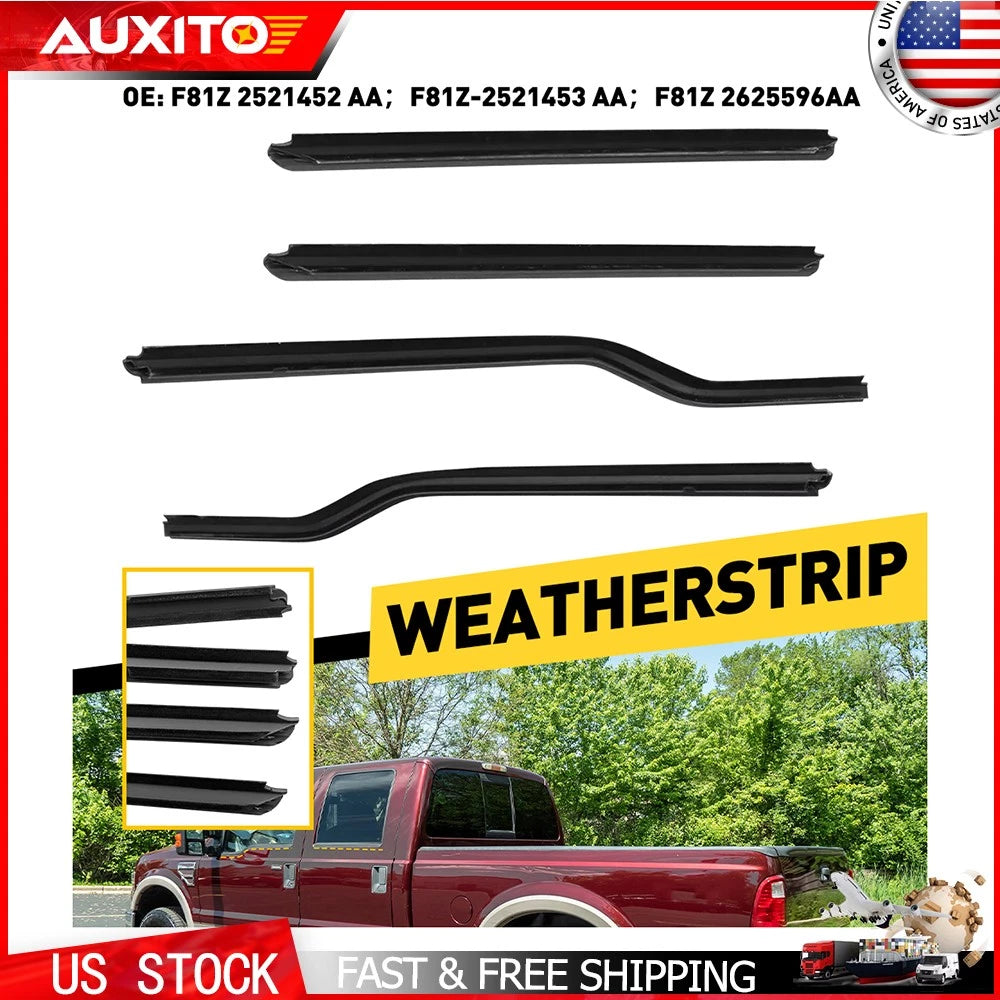 Set of 4 Outer Door Weatherstrip Seal Window Sweep for Ford F250 F350 F450 F550 (1999–2016)