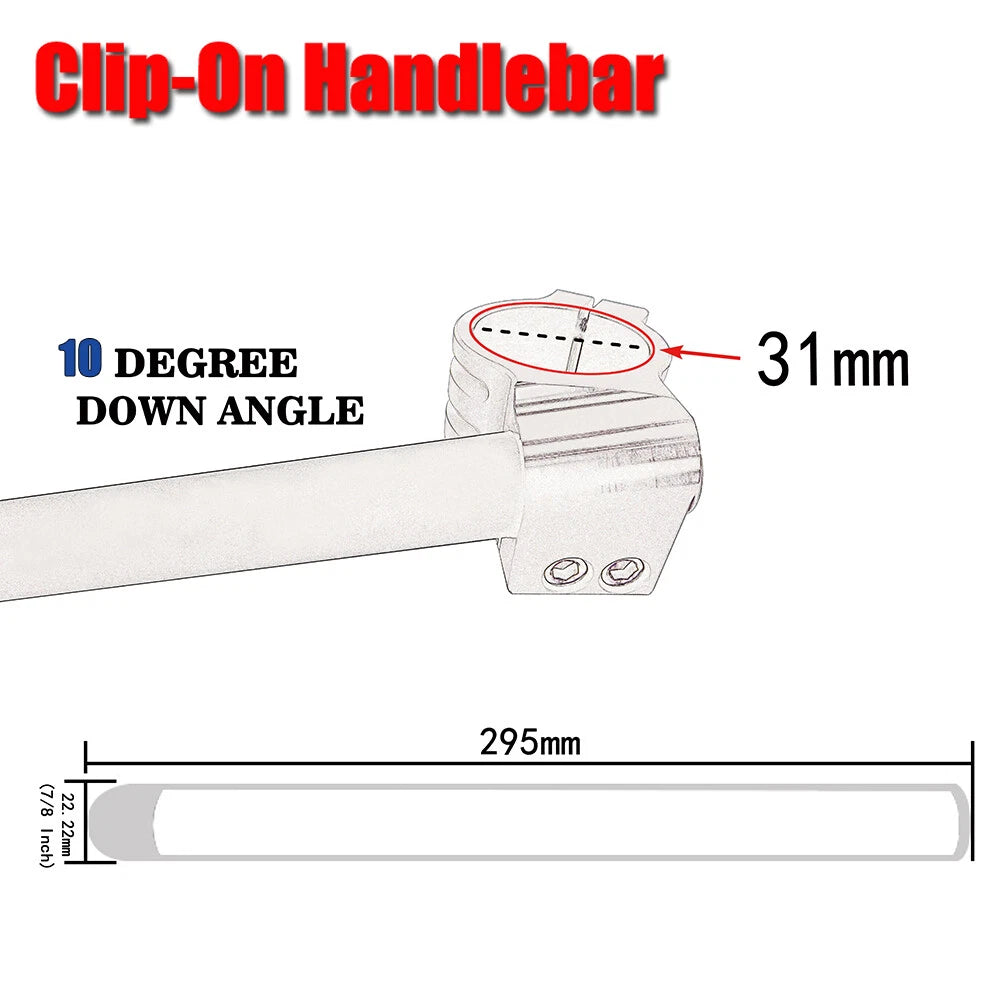 295mm Clip-On Handlebars for Universal Fit 31mm Motorcycle Fork Tubes