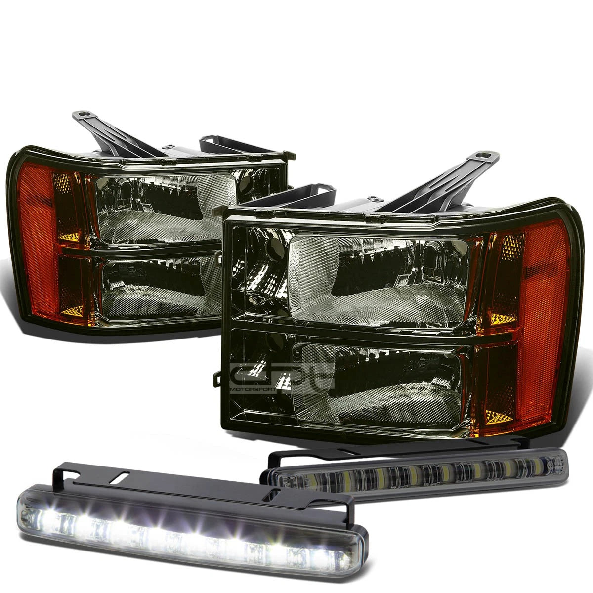 Smoked Housing Amber Corner Head + Bumper + LED Fog Light Kit for GMC Sierra (2007–2014)
