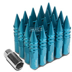 Set of 20 M12X1.5 107mm Tall Sky Blue Aluminum Spiked Lug Nuts + Adapter