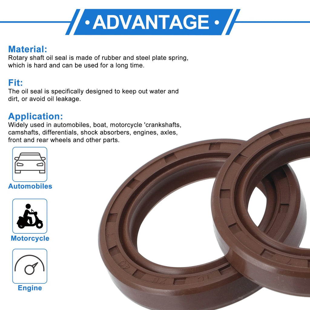 Set of 2 Oil Seal Rotary Shaft Seal FKM Rubber 28x40x7mm