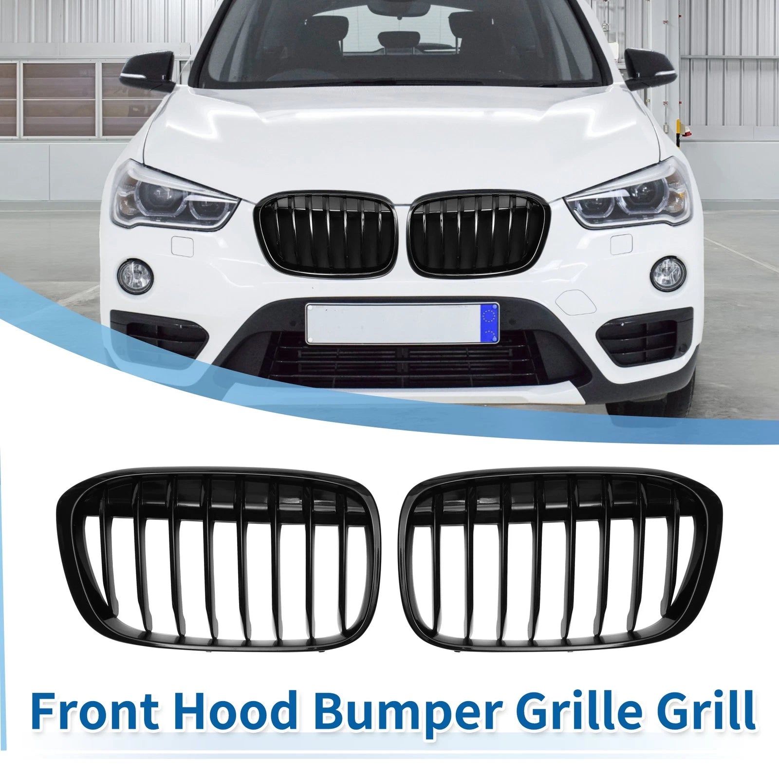 1 Pair Front Upper Bumper Grille for BMW X1 F48 (2016–2022) Gloss Black