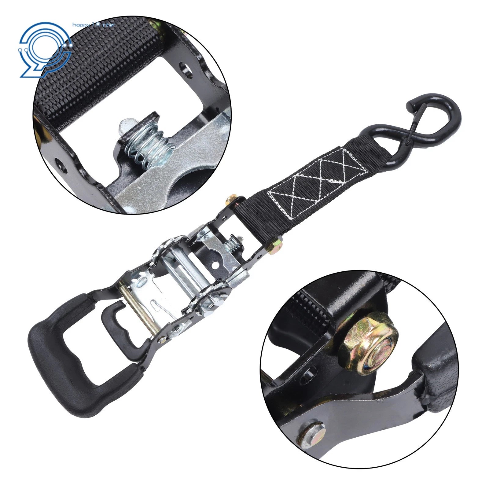 Set of 4 Heavy Duty Ratchet Straps 1.6" x 8' (5208lb Break Strength, Black)
