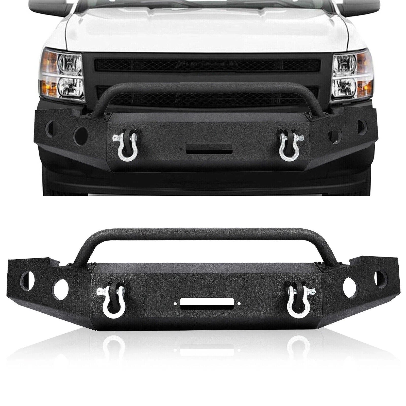 Front Bumper Steel for Chevy Silverado 1500 (2007-2013) w/Winch Plate, Light Hole
