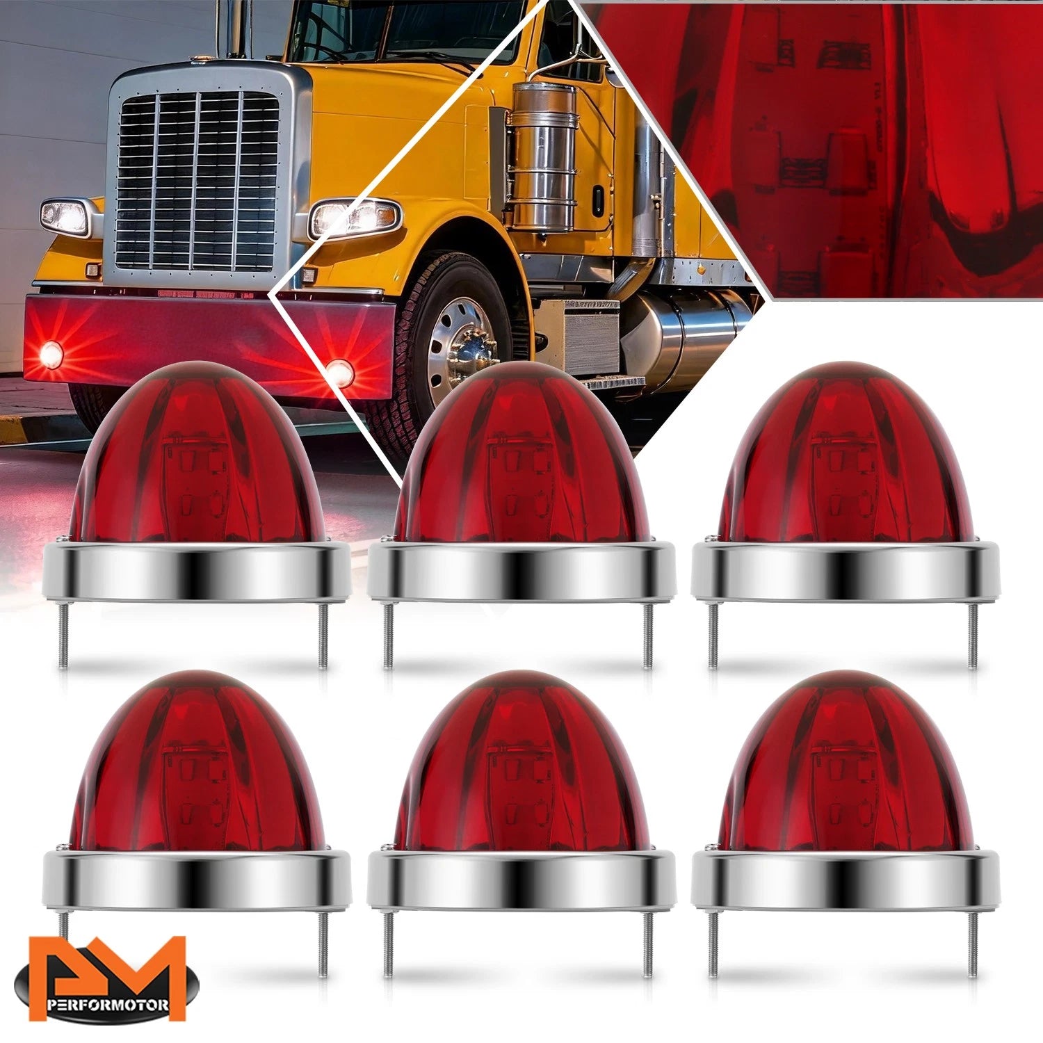 6x LED Watermelon Side Marker Lights for Truck Trailer