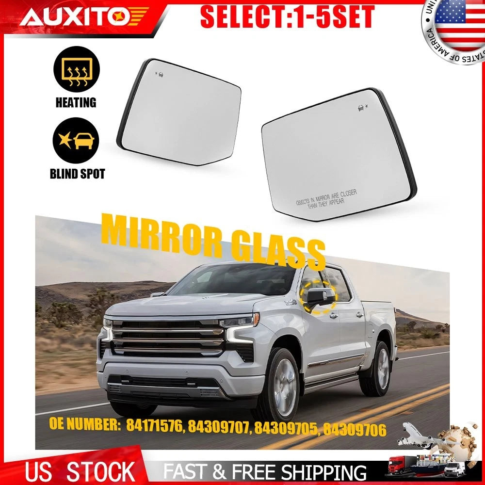 Heated Blind Spot Mirror Glass Set for Silverado Sierra 1500 (2019–2024)