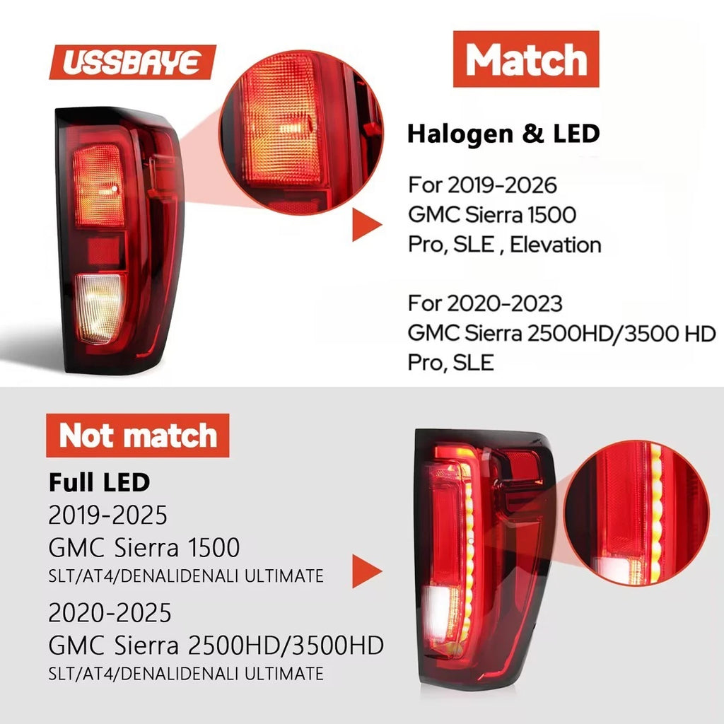 Halogen Tail Light Left Driver for GMC Sierra 1500 2500 HD 3500 HD (2019–2026)