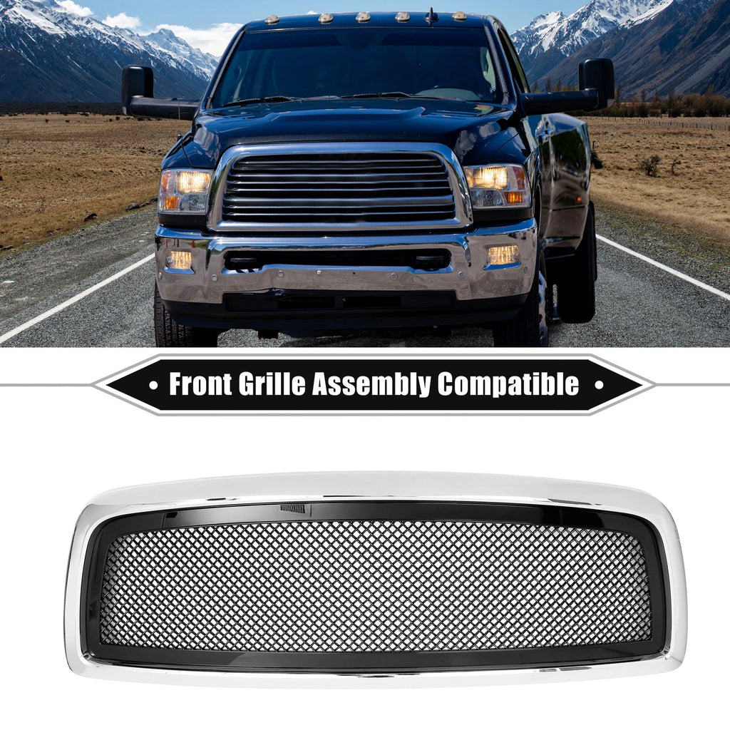 Front Grille Assembly for Dodge Ram 1500 (Chrome, Silver Tone, Gloss Black)