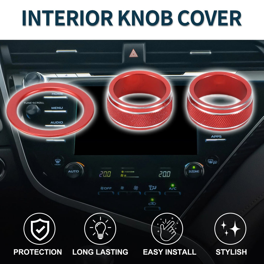 3 Pcs AC Climate Engine Start Stop Switch Knob Cover for Toyota Camry (2021–2023) Red