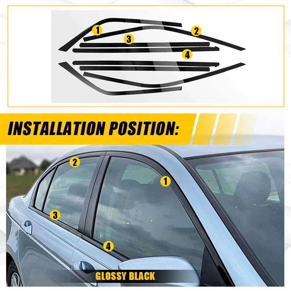 8Pcs Gloss Black Window Cover Decal for Chrysler 300 (2011–2023)