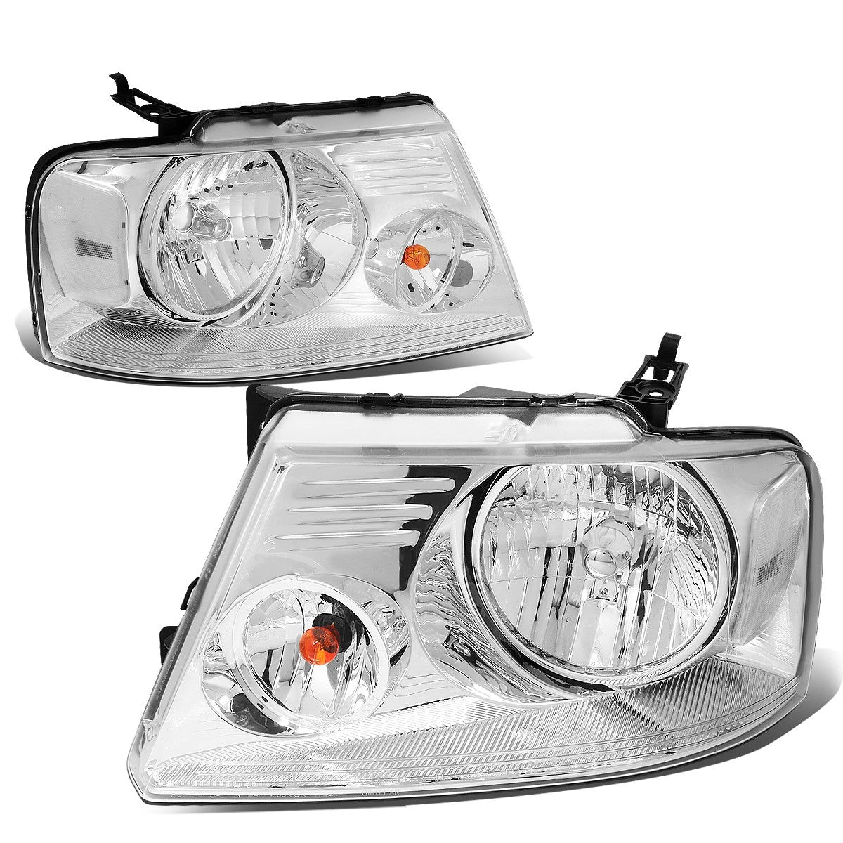 Set of 2 Chrome Housing Clear Side Headlights for Ford F150 (2004–2008)