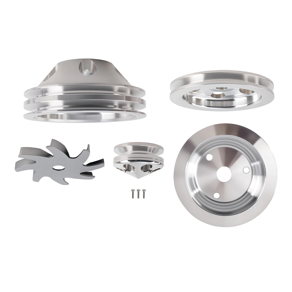 2 Groove Water Pump Crank Pulley Set for SBC 283/350/400 (1959–1995)