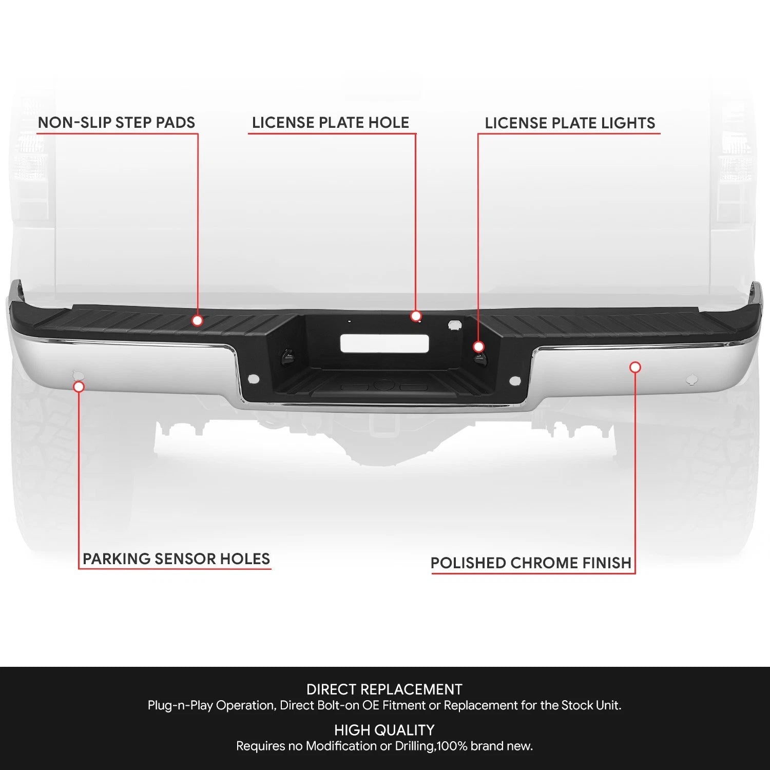 Chrome Rear Bumper Assembly for Ford F-150 (2004–2006) w/ Park Sensor Holes