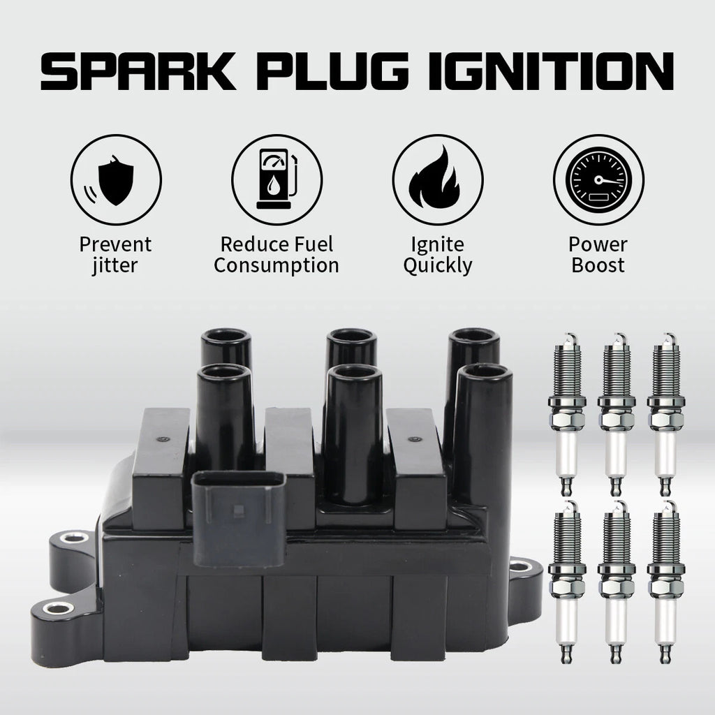 OEM Ignition Coil & 6X Iridium Spark Plug for Ford Taurus V6 (2001–2007)