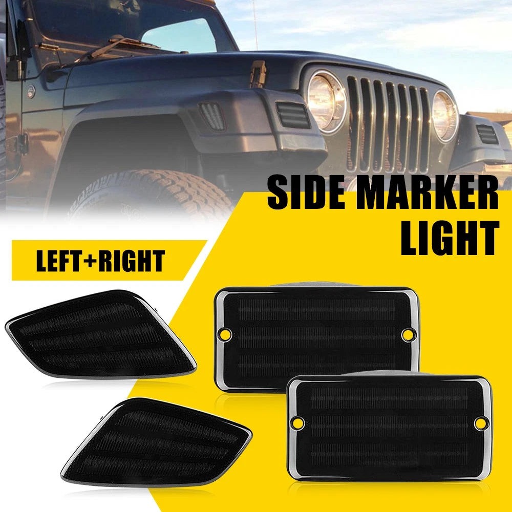 Set of 4 Smoke Fender Side Marker Light Covers for Jeep Wrangler TJ (1997–2006)