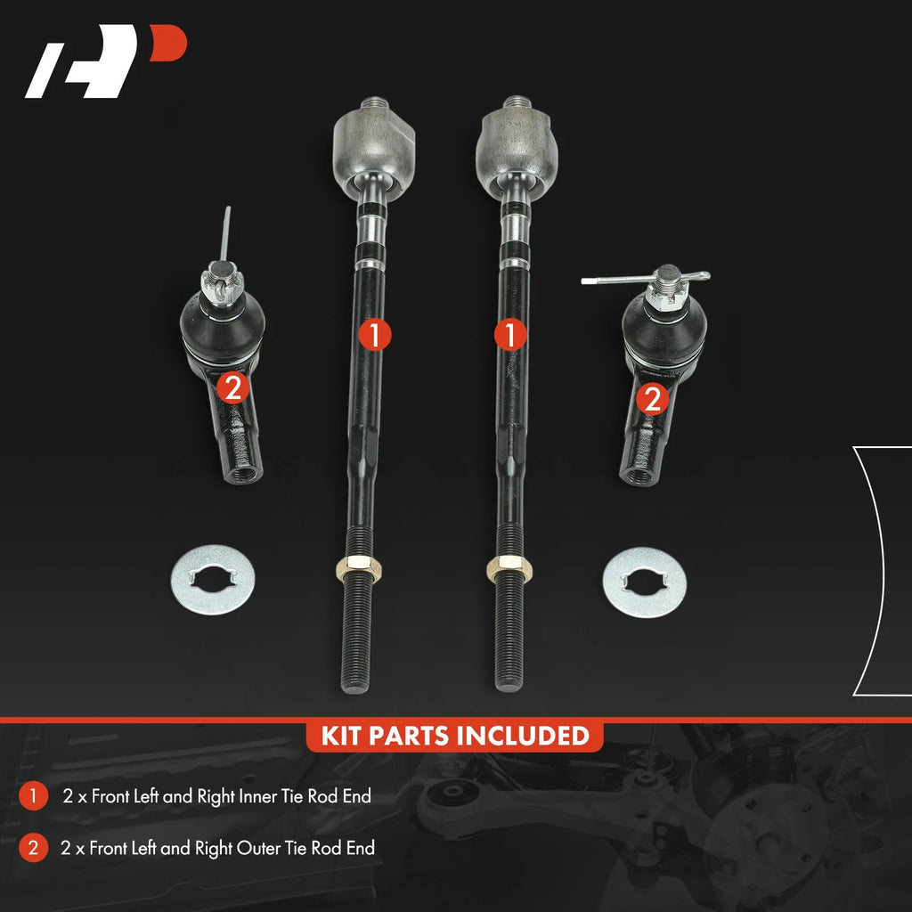Set of 4 Front Inner & Outer Tie Rod Ends for Chevrolet Metro (1998–2001)