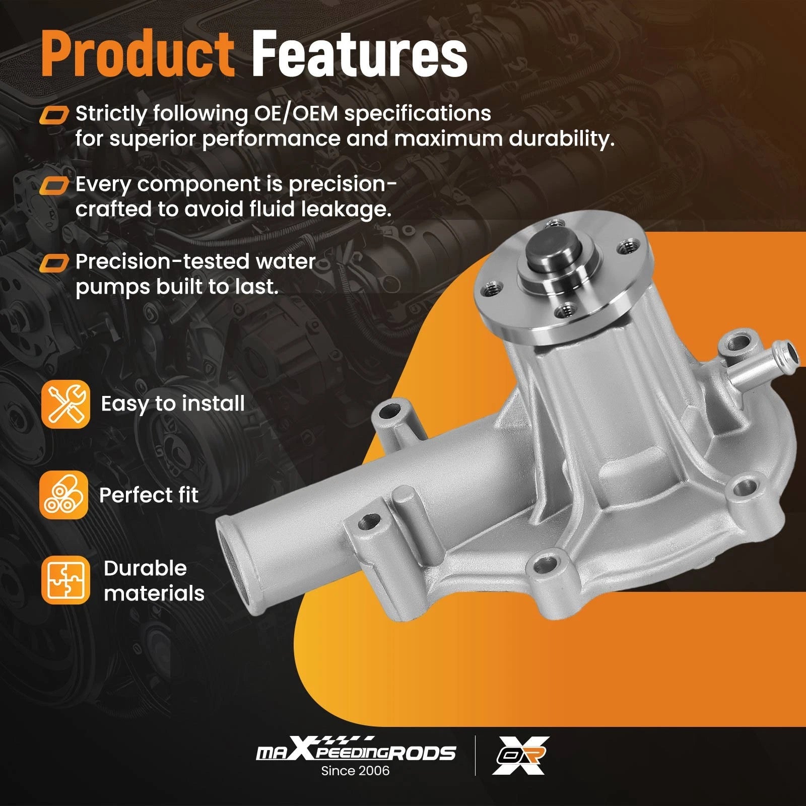 68mm Cooling Water Pump Kit for Kubota V1505 V1305 D1105 D905 D1005 (–) 16251-73034