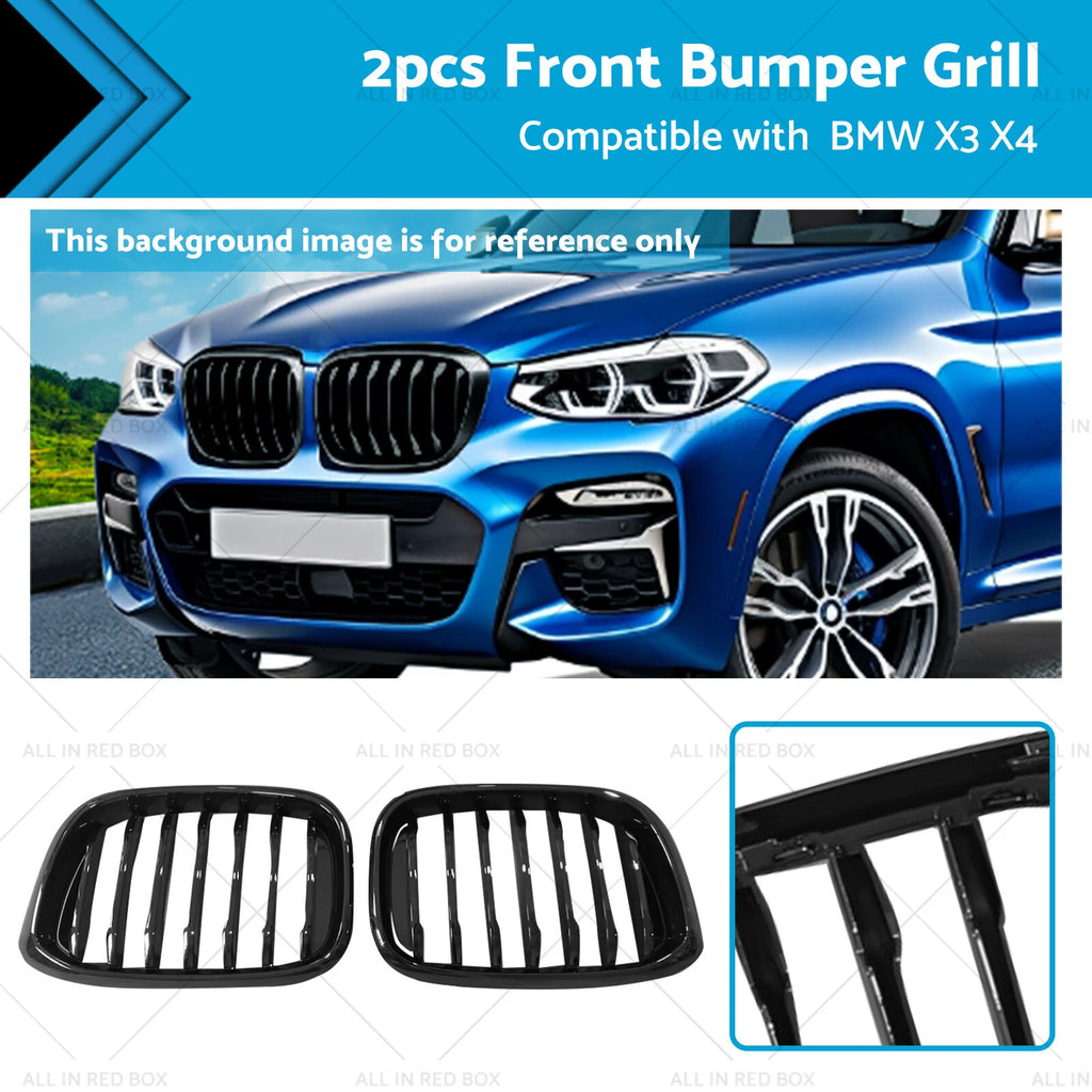 Front Bumper Grille for BMW X3 G01, X4 G02 (2018–2021) Gloss Black