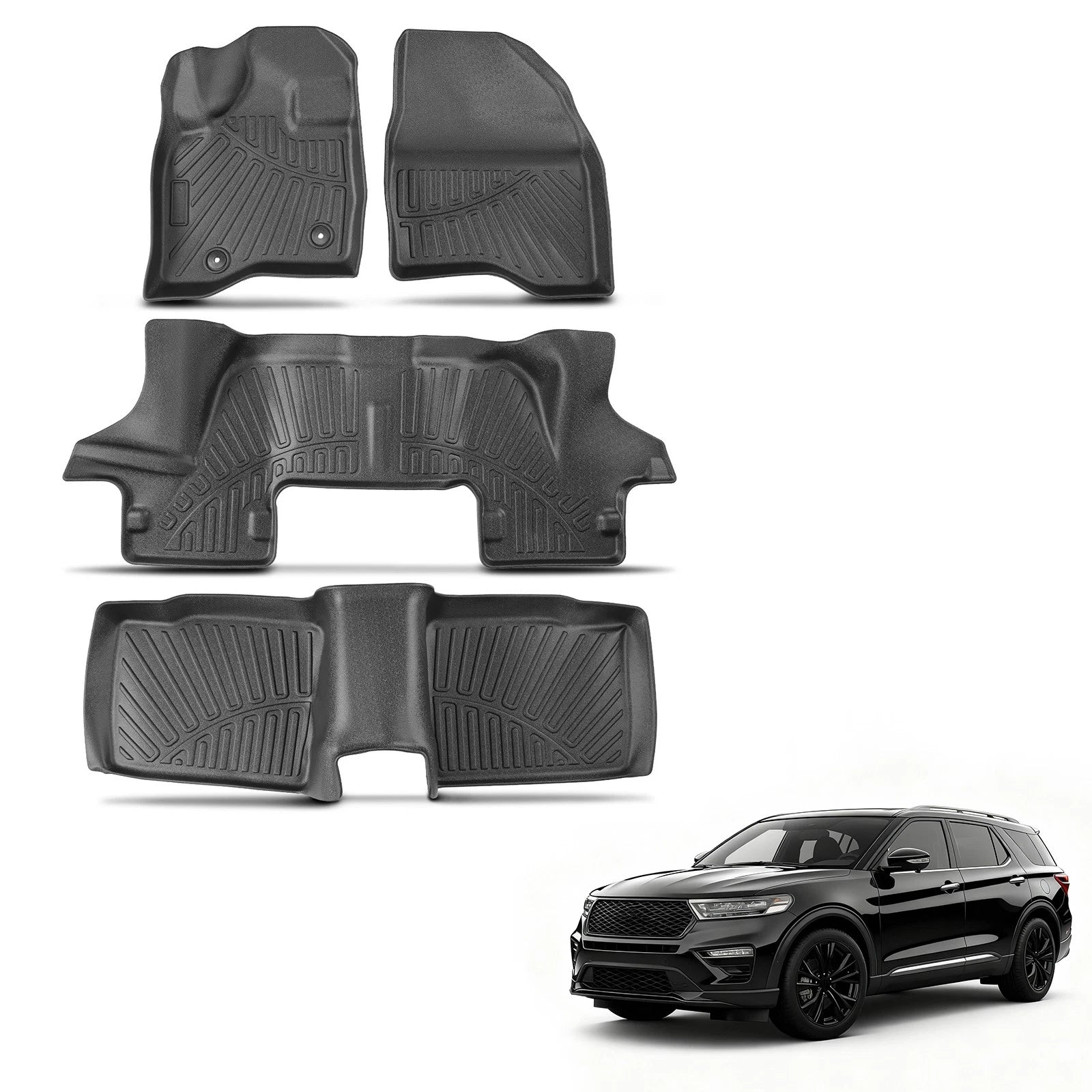 Set of 2 3D Floor Liners Mats for Ford Explorer (2017–2019)