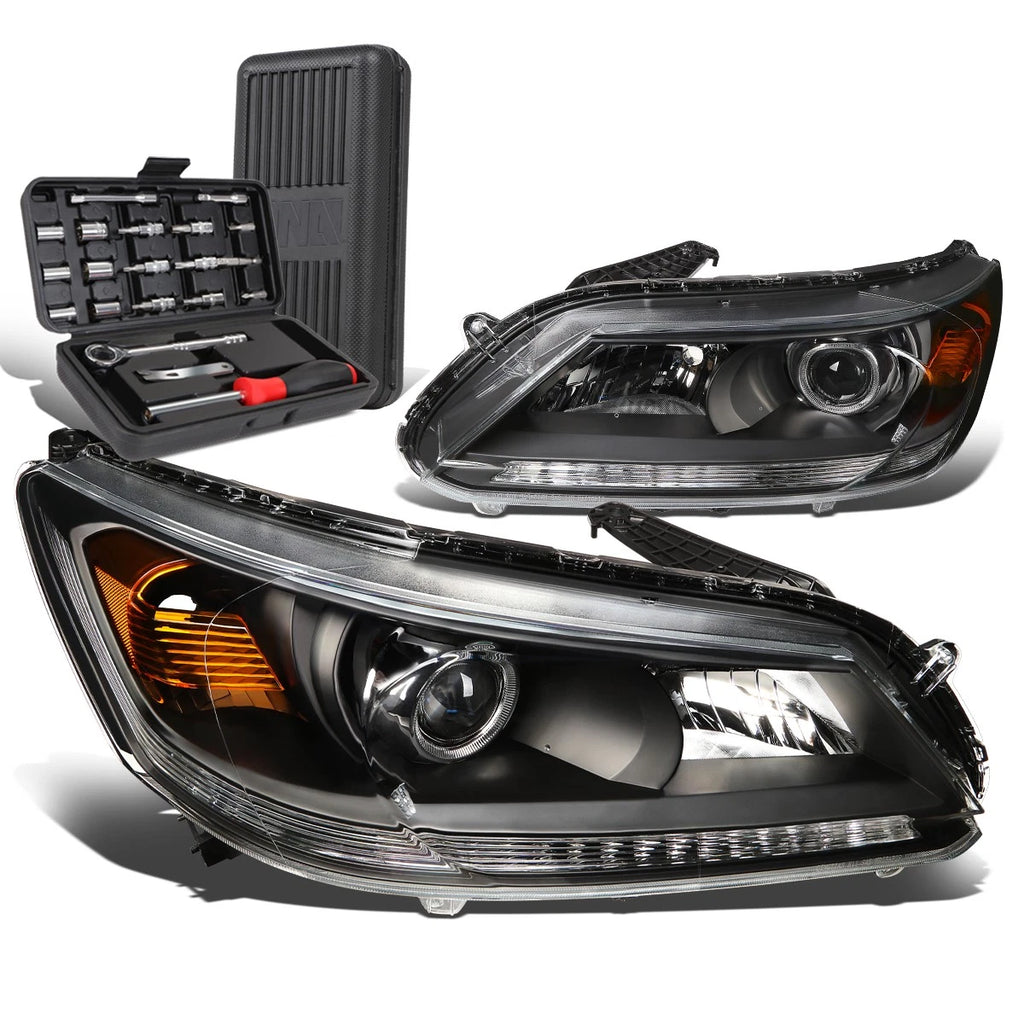 Pair of Projector Headlights for Honda Accord Sedan (2013–2015) - Black/Amber