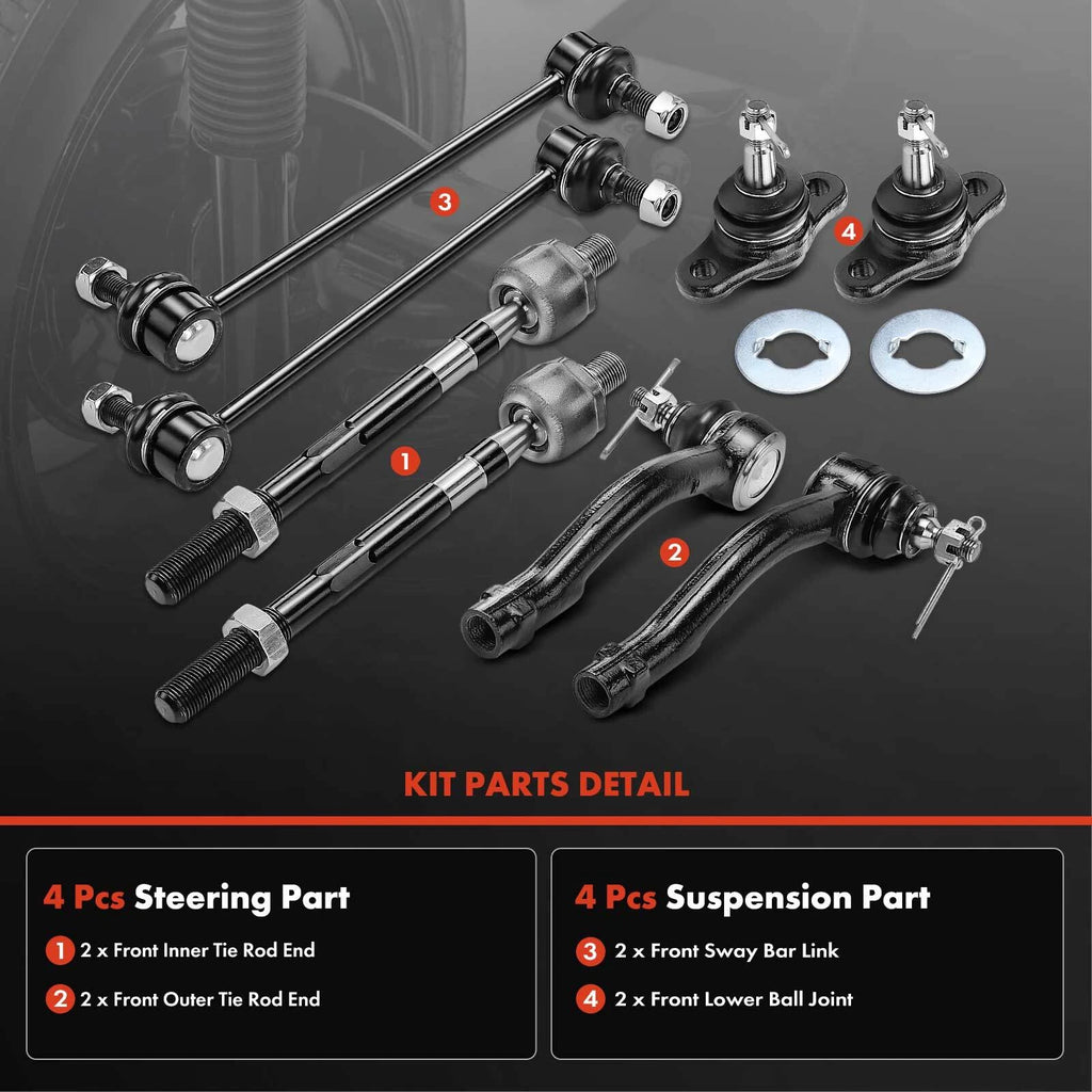 8x Front Lower Ball Joint Sway Bar Link Tie Rod End for Kia Sportage (2011–2016)