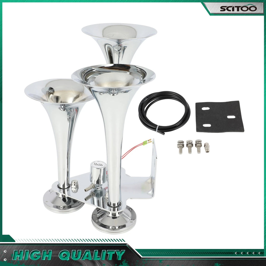 3 Trumpet Train Horn Kit for Truck Van Car Boat (Electric Air Horn 152DB)