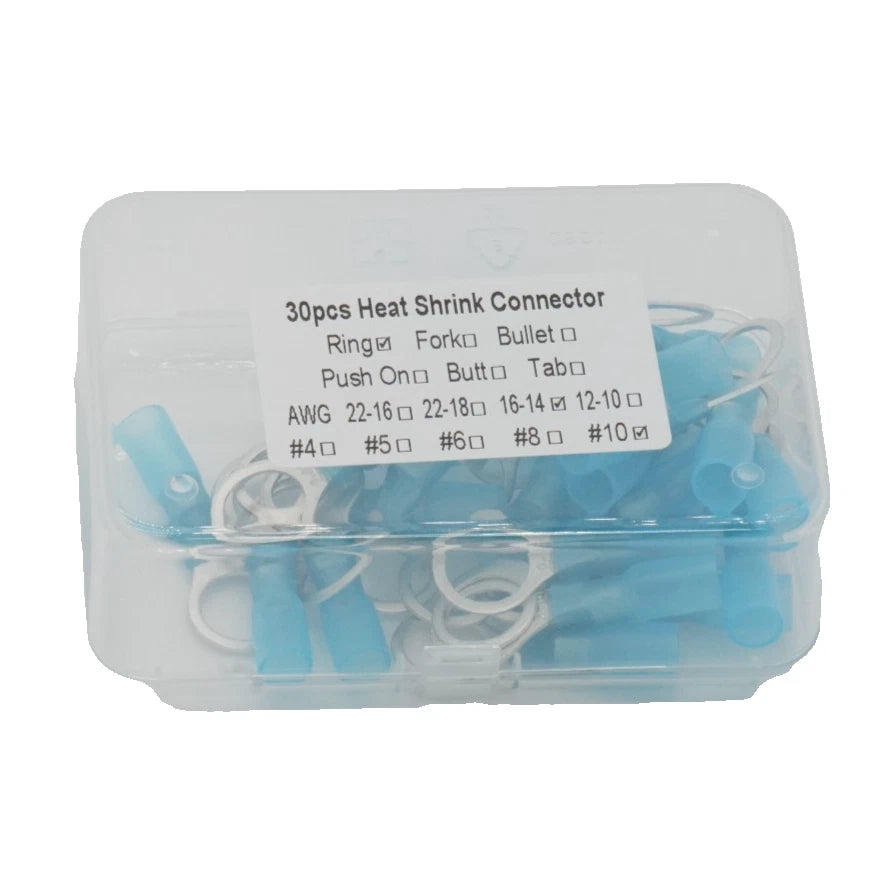 30-Pack Marine HDPE Heat Shrink Ring Terminal #10 16-14 AWG